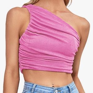 LYANER: One-shoulder stretch crop top. Size: Large